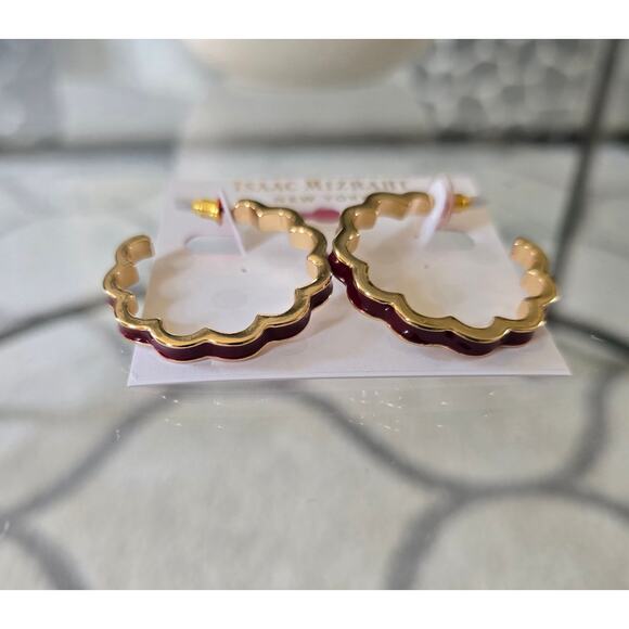 Isaac Mizrahi Gold Burgundy Cut Out Earrings New - Picture 3 of 5